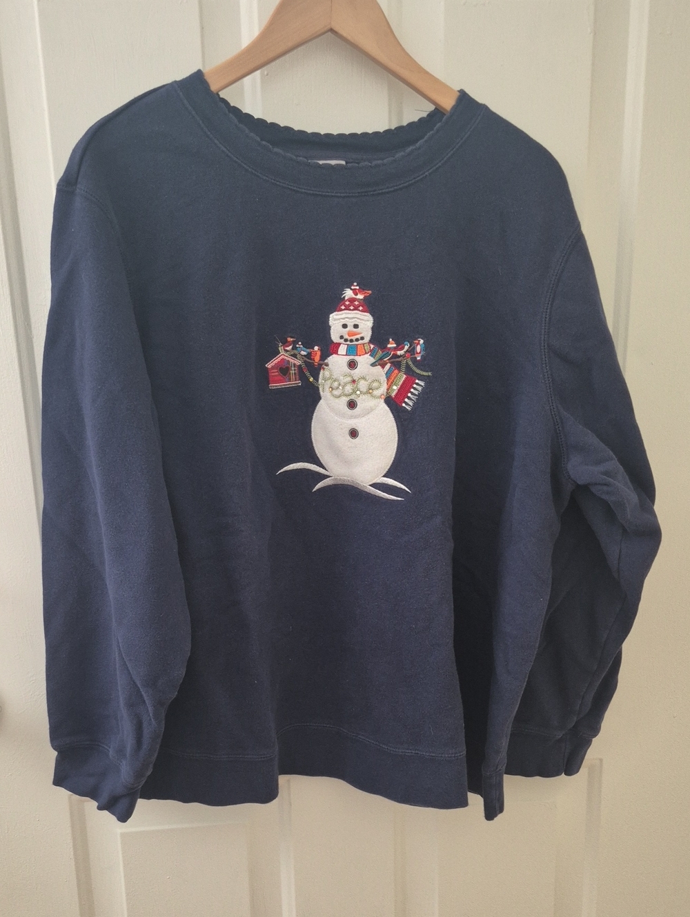 Holiday Editions Navy Crewneck Sweater with Embroidered Snowman Size 2x